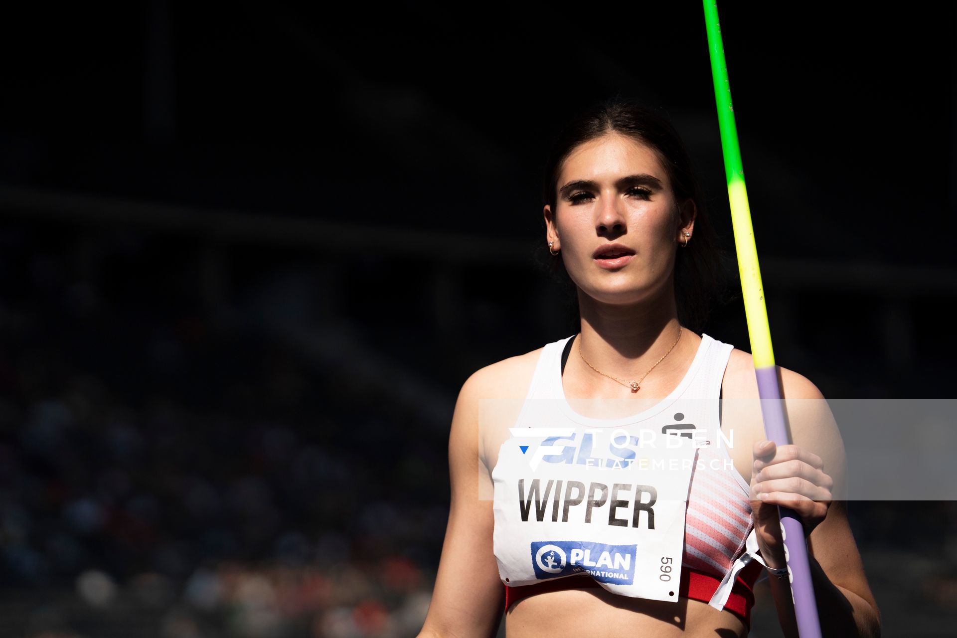 Lea Wipper (Sportclub Magdeburg) im Speerwurf waehrend der deutschen Leichtathletik-Meisterschaften im Olympiastadion am 26.06.2022 in Berlin